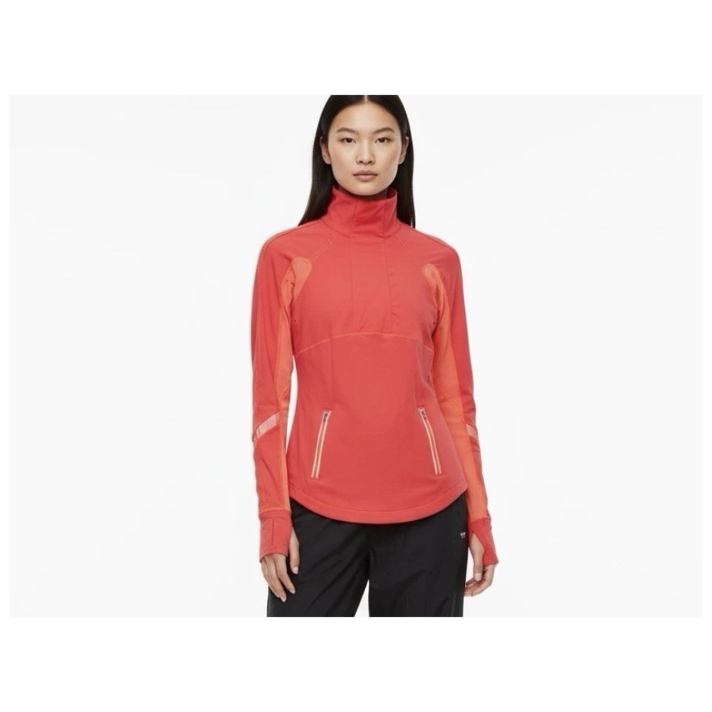 Lululemon Orange Reflect Run Half Zip Pullover Top Light Flare Reflective Size 8